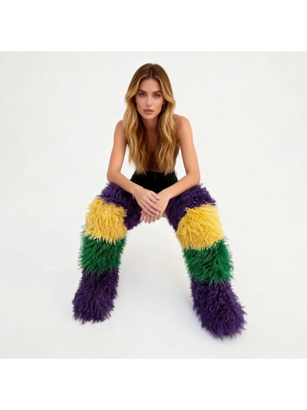 Women's Multi Color Round Toe Comfort Over The Knee Fluffy Fur Thigh High Boots